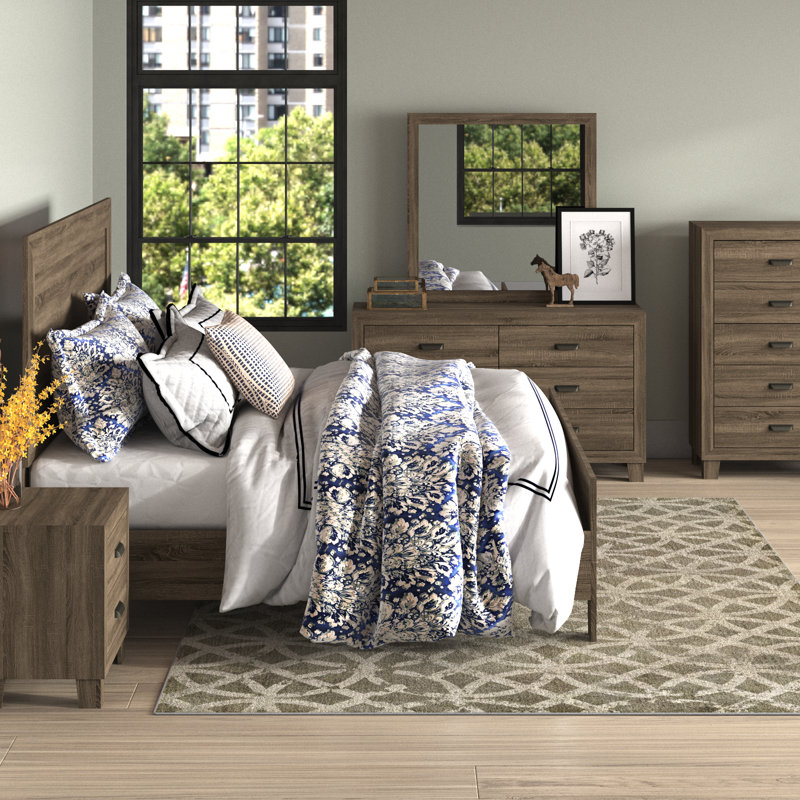 Anastasia Dre Standard Cappelletti Bedroom Set, Gray, 6 Pcs: Bed, 2 Nightstands, Chest, Dresser, Mirror, Queen