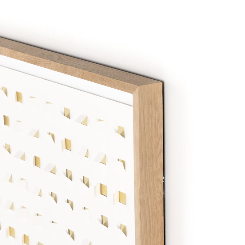 48" Square Gold and White Canvas Print with Oak Frame