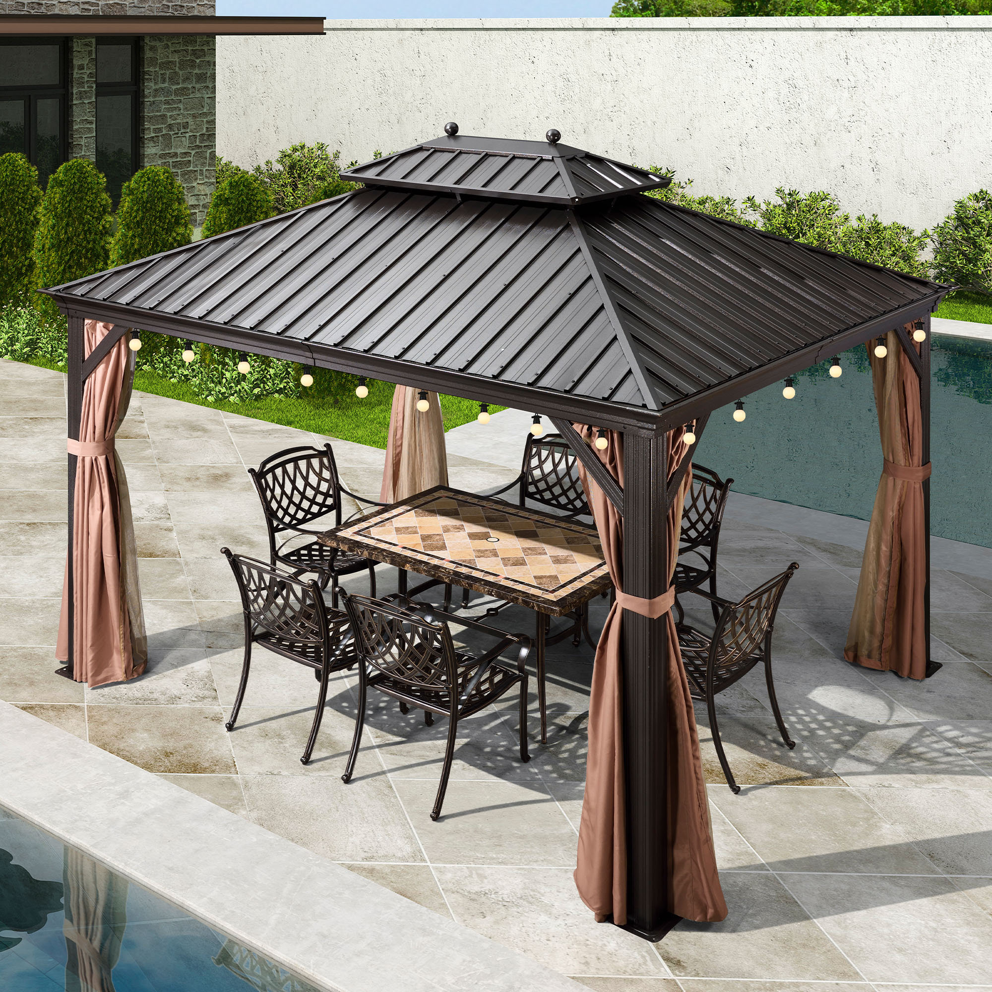 Purple leaf 10 x 13 aluminium hardtop gazebo with 48 ft string lights