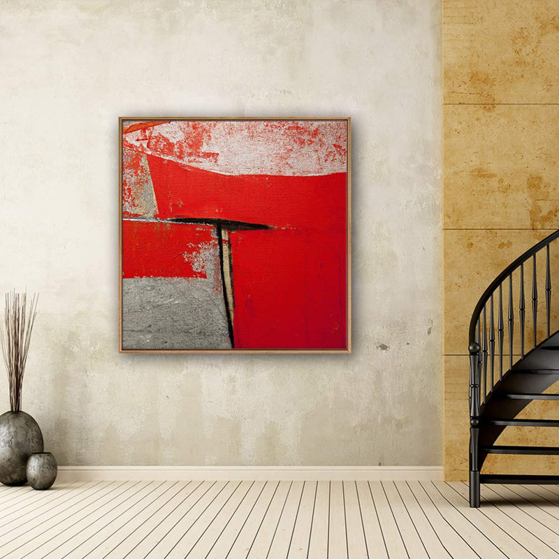 Art texturé, rouge, gris, blanc, champ, formes géométriques, art moderne, alternatif dramatique foncé, impression sur toile