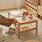 Burlywood Solid Wood + Glass + Rattan Rectangular Coffee Table-109025170