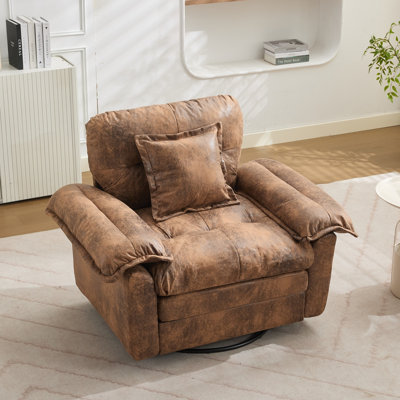  360° Swivel Chenille Accent Chair Upholstered Single Sofa With Throw Pillow