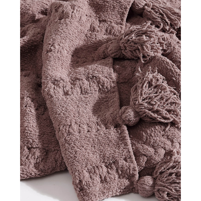 Braided Pom Throw Blanket, Rose