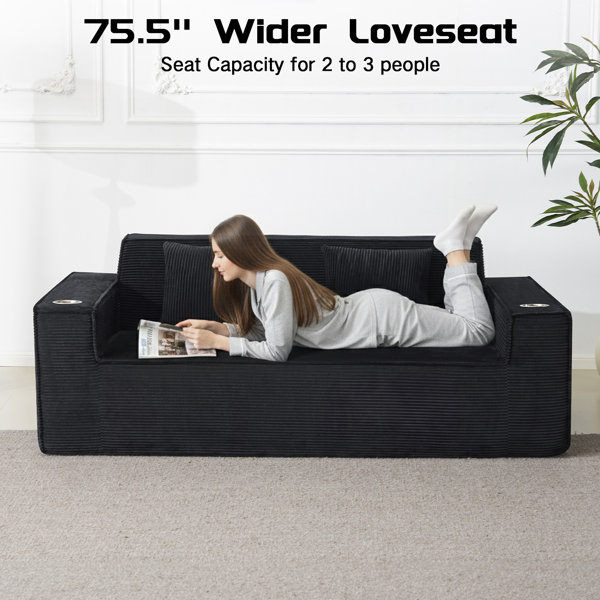 Latitude Run® 76" Large Corduroy Loveseat Sofa With 2 Pillows & Built ...