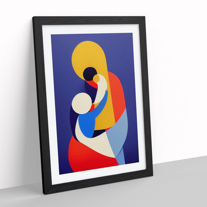 Mother With Child Abstract No.1 - Single Picture Frame Painting, 64cm H x 46cm W x 2cm D, Black