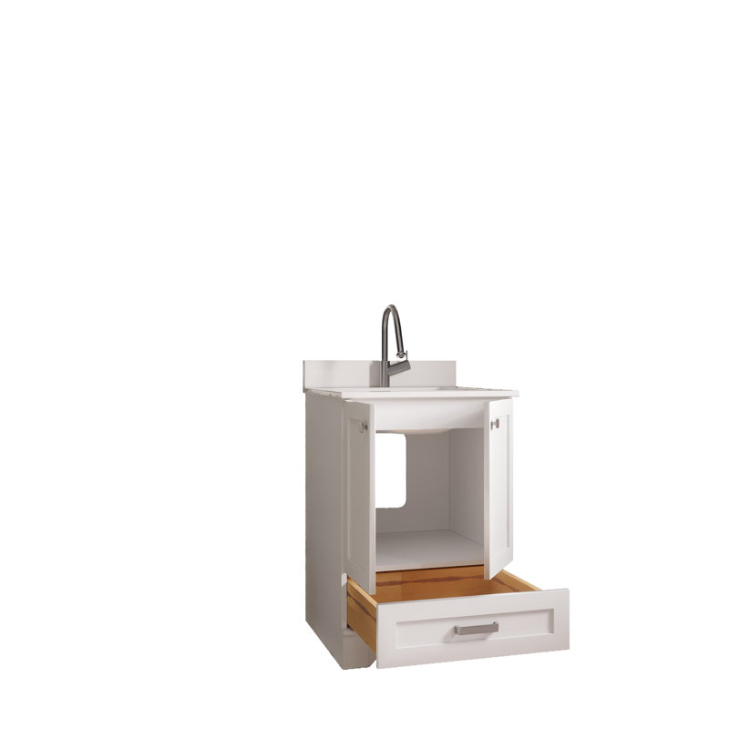 Ensemble de meuble-lavabo simple 23,6 po avec miroir Clodomira, Blanc