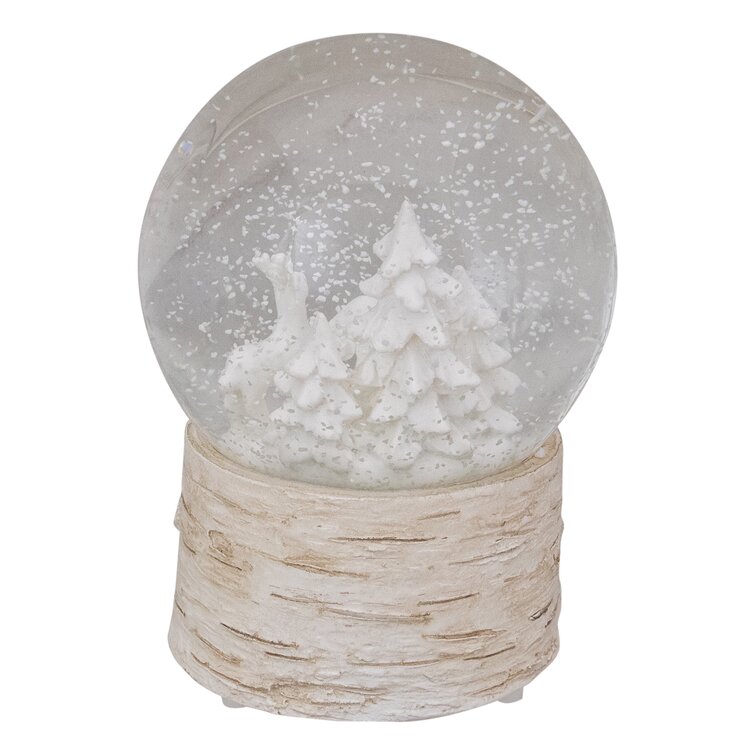 5.5" White Reindeer and Christmas Tree Snow Globe