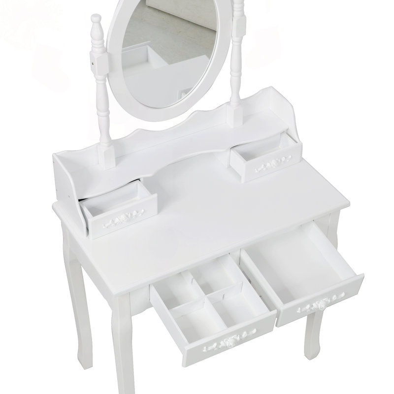 Ensemble de bureau de coiffeuse Princess avec miroir pivotant à 360 ° et beaucoup de rangement, Pink