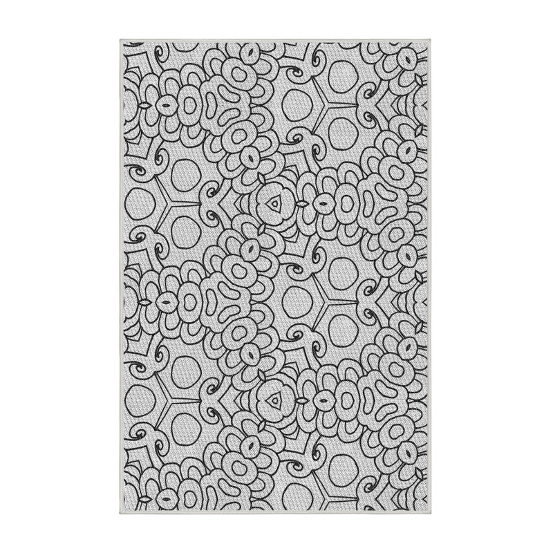 Tapis blanc/noir à motifs, Rectangle 2 pi x 5 pi