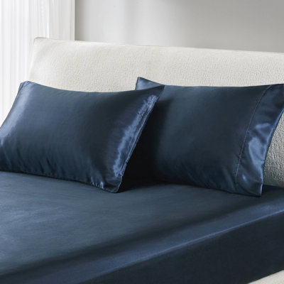 2 Pcs Standard Midnight Blue 100% Satin Luxury Pillowcases, Wrinkle , Soft On Skin, - Smooth Texture, Open Ended, Reduce Breakage
