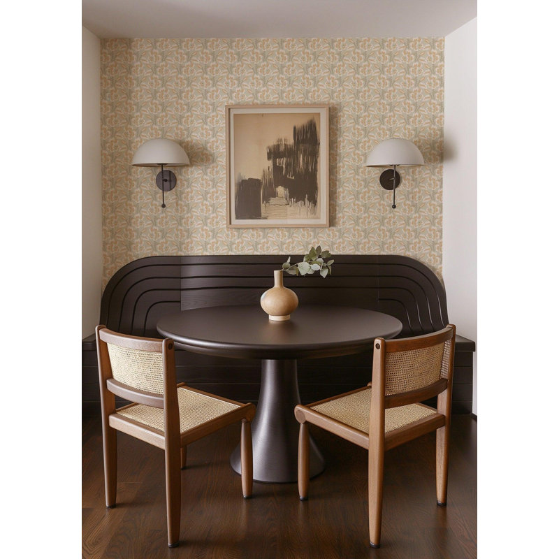 Thorn & Blossom - Wallpaper, Sunlit Apricot, Faux Grasscloth