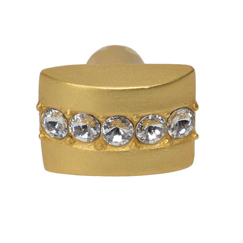 Caché rectangle knob with center of 5 rivoli Swarovski Aurore Boreale Crystalsin Antique Brass, Gold