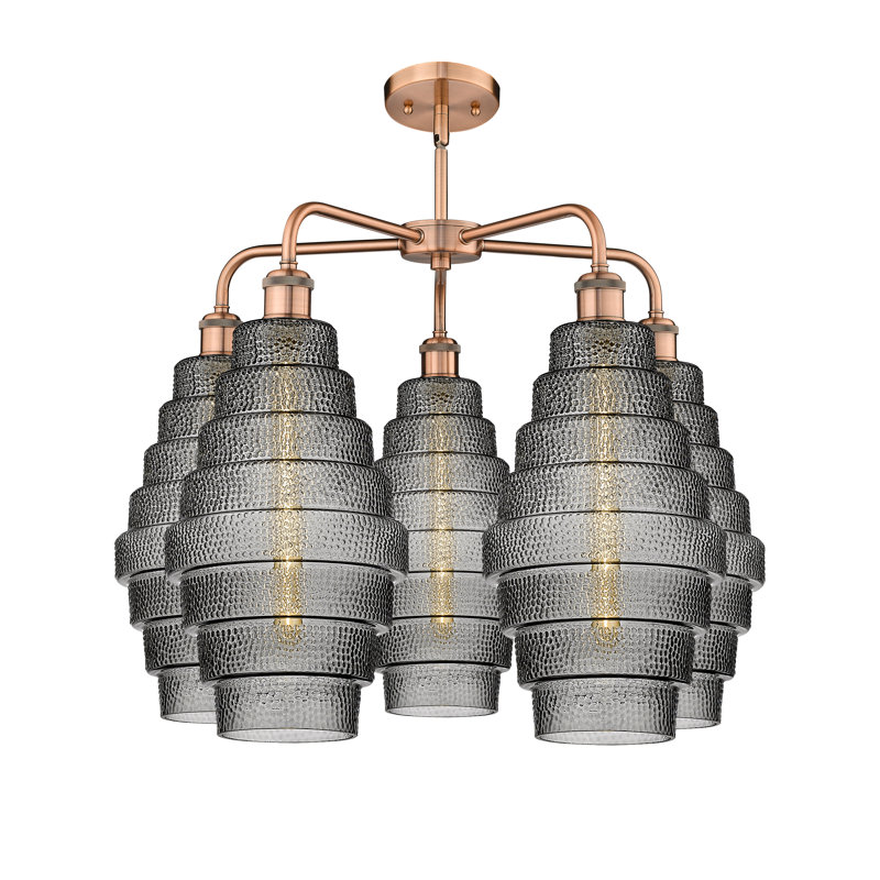 Lustre unique à 5 lumières Bedrie, Fumée, Cuivre antique