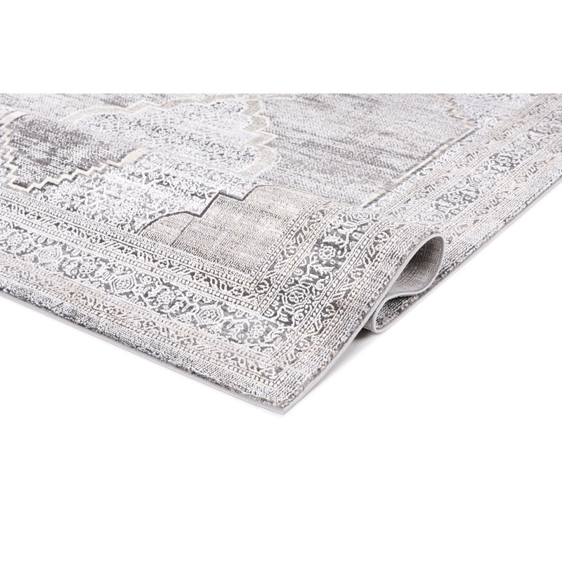 Rectangle Johnluis Oriental Machine Woven Polyester Area Rug in Gray, Rectangle 1'9" x 3'3"