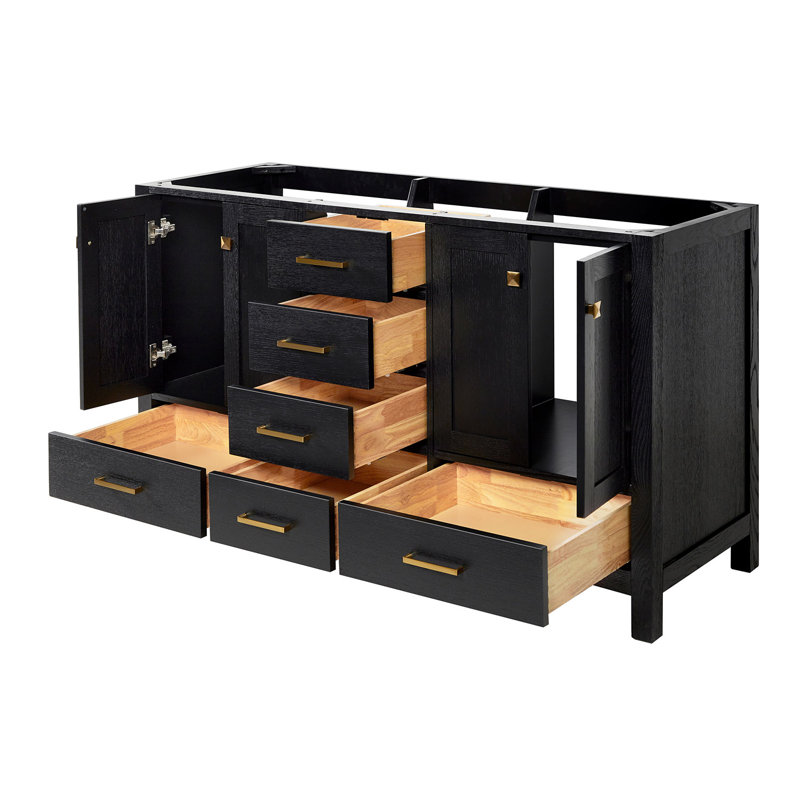 Base de meuble-lavabo double 60 po Panchuri seulement, Chêne noir