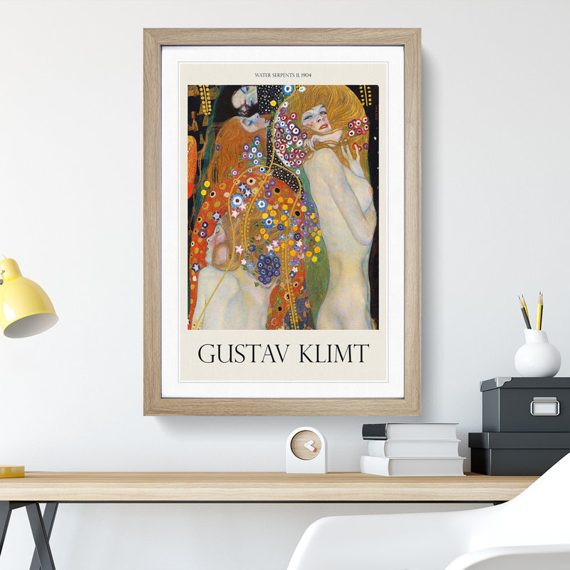 Water Serpents II by Gustav Klimt - Picture Frame Art Prints, 36cm H x 27cm W x 2cm D, Oak Framed