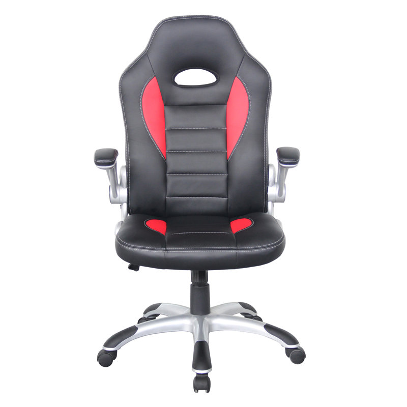 Wayfair Basics™ Adjustable Reclining Ergonomic Faux Leather Swiveling PC & Racing Game Chair, Red and Black