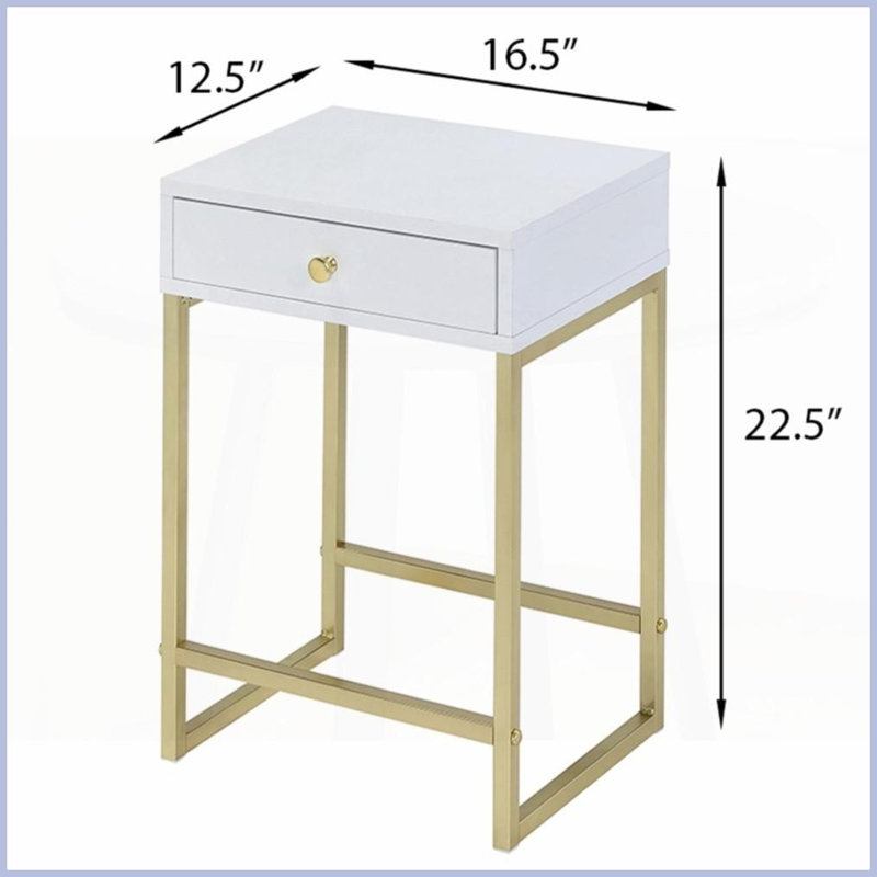 Blanc et blanc Table basse sophistiquée en laiton avec tiroir - Rangement coulissant pour salon
