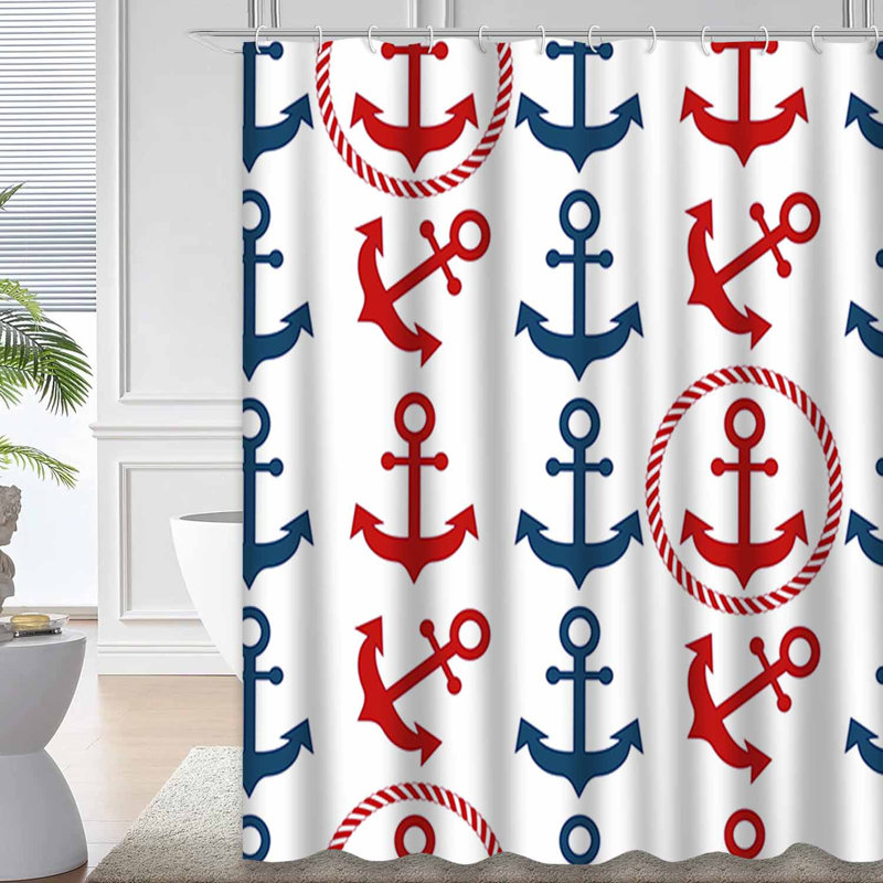 Rideau de douche imperméable à motif nautique avec 12 crochets, L 72 po x l 72 po
