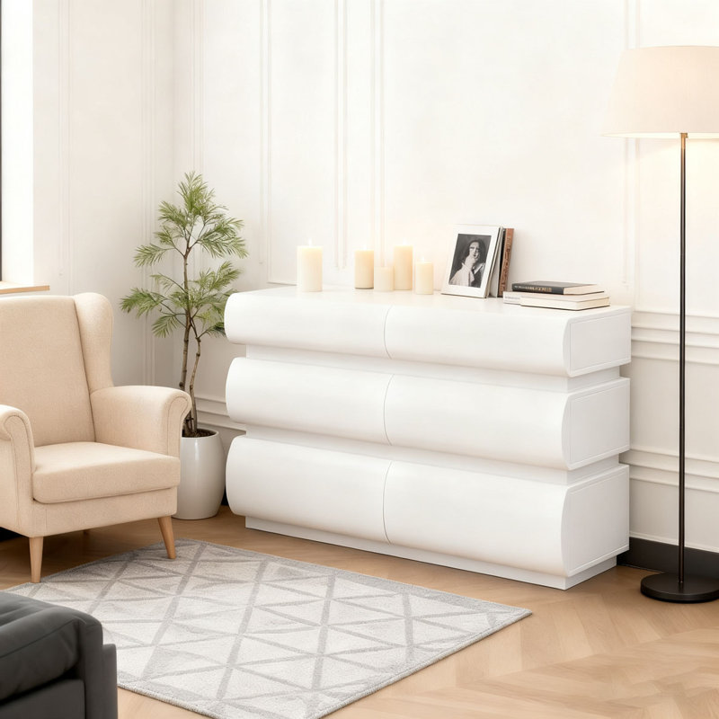 Commode 6 tiroirs pour chambre à coucher, Blanc