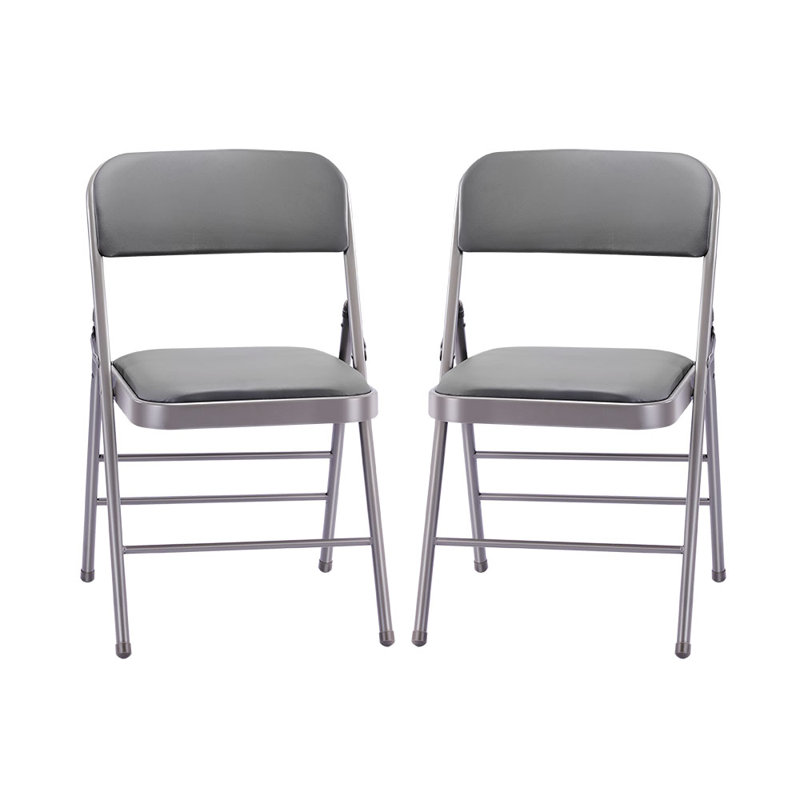 Khael Vinyl Padded Stackable Folding Chair Folding Chair Set, Gray