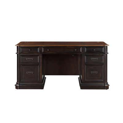 Solid Wood Executive Desk with Built-In Electrical Outlet