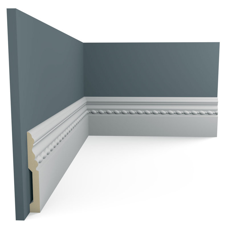 Gray Primed Polyurethane Geometric Baseboard Moulding Sample