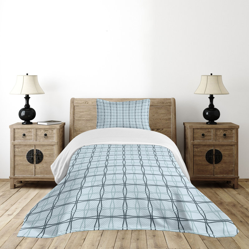 Blue Quilted Twin Bedspread Set with Pillow Sham
