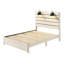 Grand lit transitionnel en bois, finition blanc crème, mobilier de chambre à coucher fabriqué en bois massif moderne