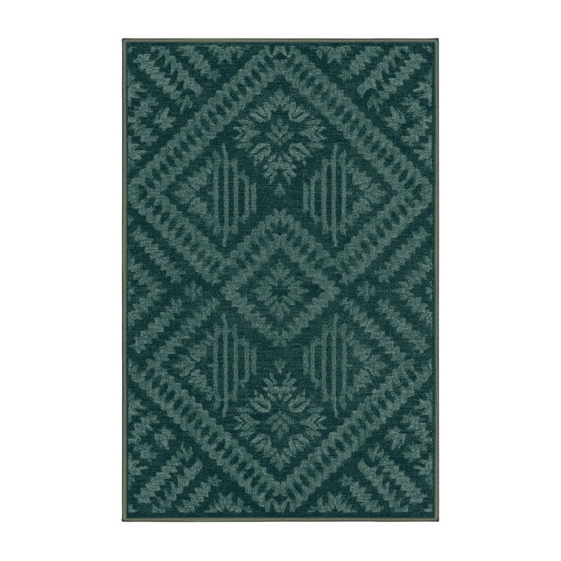 Machine Washable Norridge St Patties Modern & Contemporary Abstract Rug in Blue – SageGreen Binding, 5x8