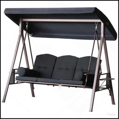 3-Seat Porch Swing for Garden, Poolside, Backyard, Black