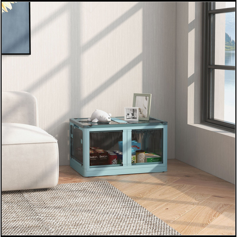 Stackable Storage Bins With Lids, Wheels, And Collapsible, Blue, Blue