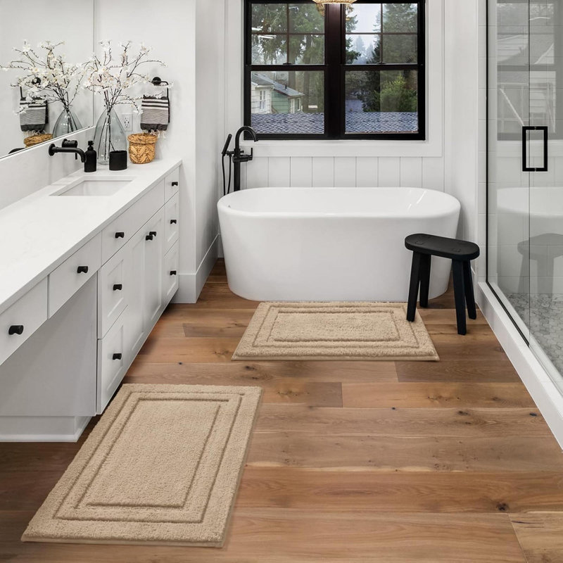 Ensemble de tapis de salle de bain 2 pièces en microfibre ultra douce et absorbante, Beige, L 32 po x l 16 po