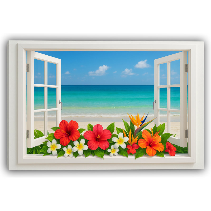 Hibiscus de l'océan brise vue par la fenêtre, H 20 po x l 40 po