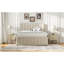 Lit plateforme double tapissier avec lit gigogne simple et 3 tiroirs, tissu de lin, beige