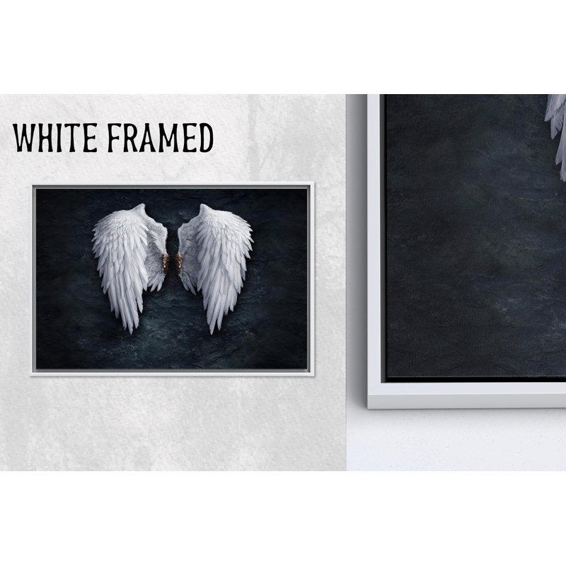 Banksy Angel Wings Wall Art: Abstract Printed Canvas Artwork,1P WhiteFramedCanvas, H: 19.8 x W:27.6 inches