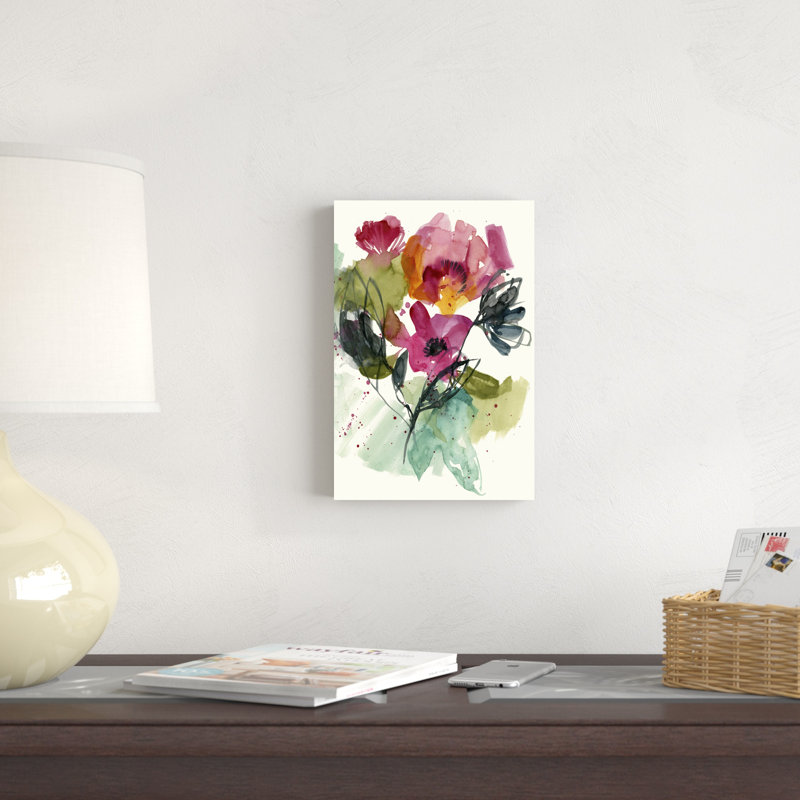 «Flower Party II» par Jennifer Goldberger - peinture sur toile tendue, H 12 po x l 8 po