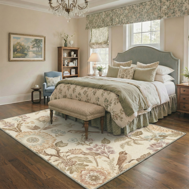 Tapis d'intérieur beige lavable à la machine avec envers antidérapant Aura, Rectangle 9 pi x 12 pi