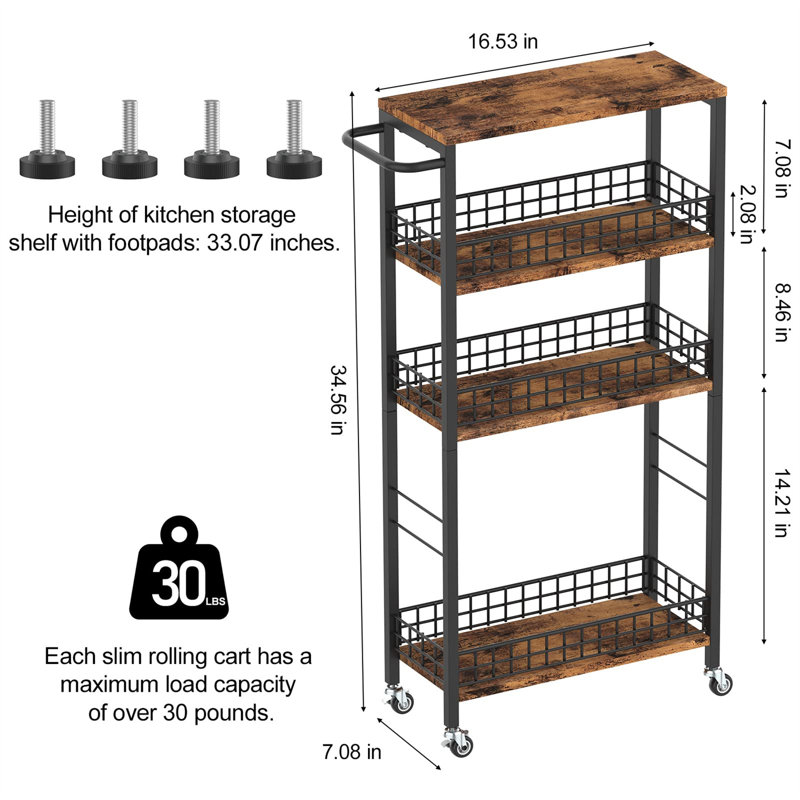34.25'' H x 16.54'' W Utility Cart, Brown
