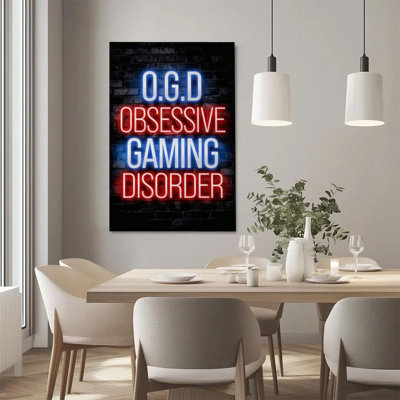 1Pc Framed Canvas Poster Print O.G.D, Neon Text, Cyberpunk Style Wall Art Wall Pediments, Wall Decor, Perfect for Room Decor Living Room Bedroom Offic