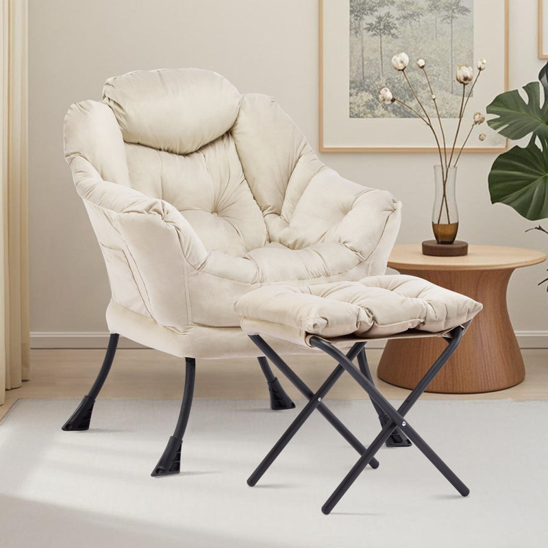 Upholstered Armchair with Footstool, Beige