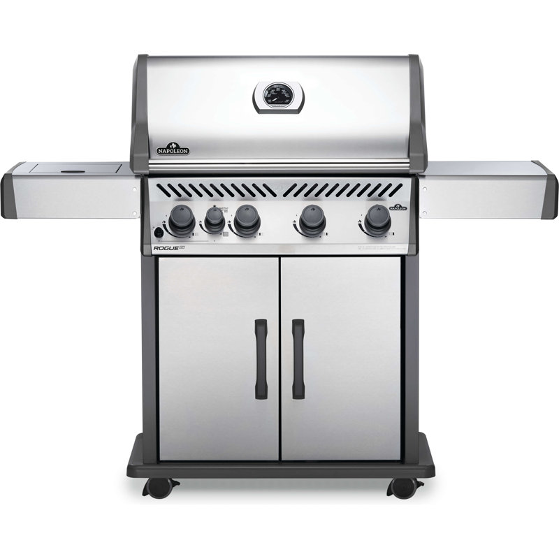 Barbecue au gaz autoportant à 4 brûleurs de 57 000 BTU avec brûleur latéral et armoire Rogue Napoleon, Propane liquide