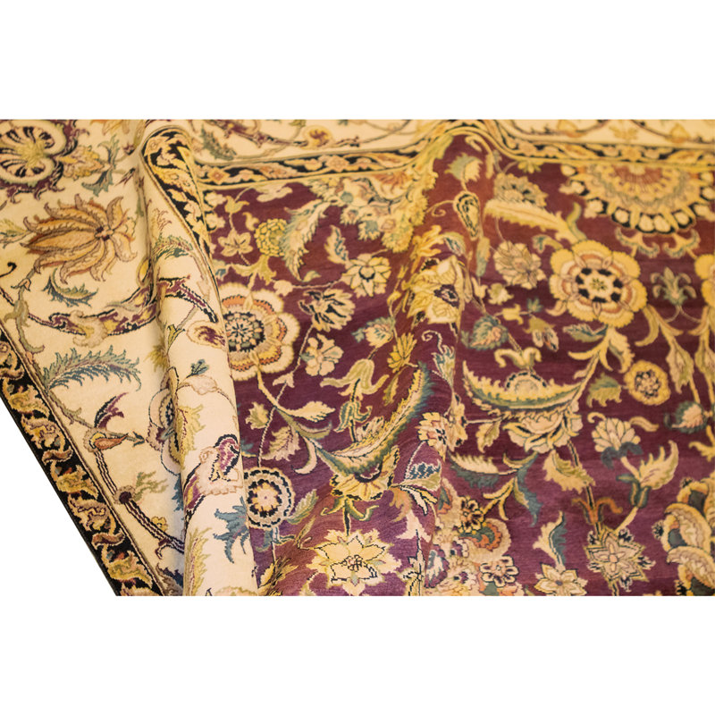 Hand Knotted Wool Oriental Area Rug in Aubergine And Cream