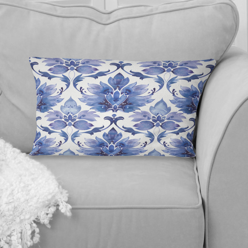 Coussin lombaire à imprimé damas - Glam, Bleu / blanc