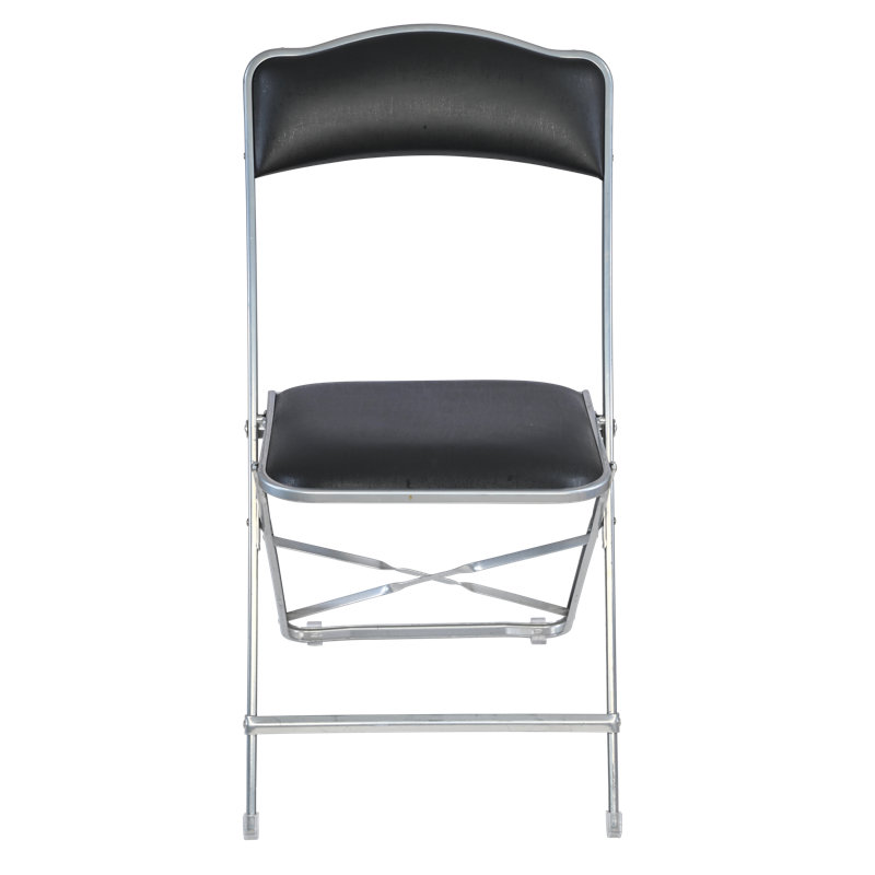 Seated In Style Fritz Style Folding Chair With Vinyl Padded Seats, Silver, Elegant & Comfortable Seating, Black