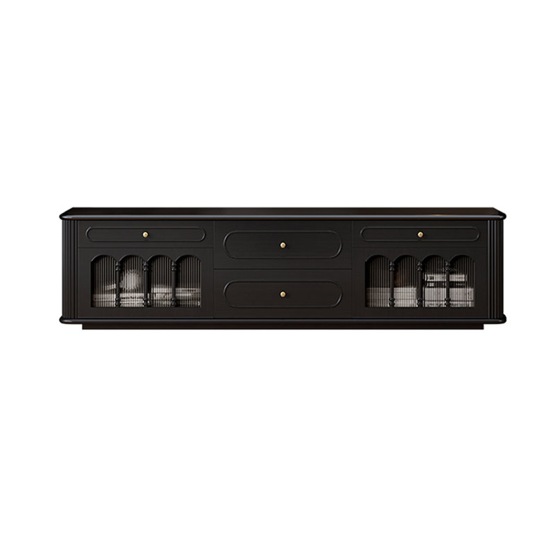 Meuble télé style rétro en buis français, H 23,62 po x L 78,74 po x l 15,75 po, Noir