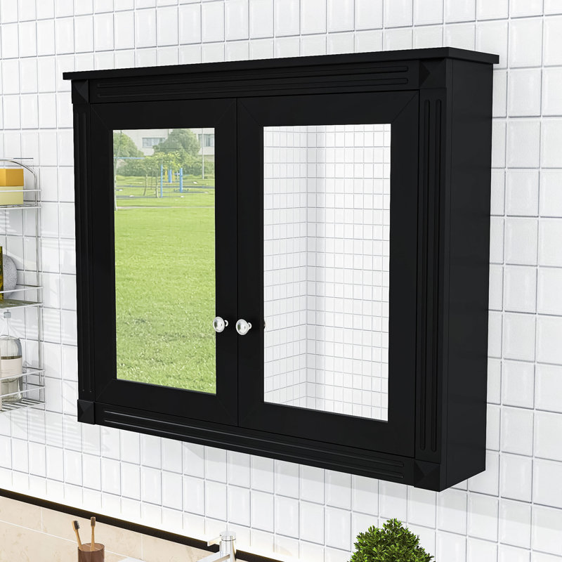 Armoire à miroir murale élégante - Panneau de fibres à densité moyenne durable avec rangement réglable, Black