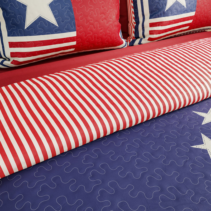 LHC Americana Reversible Quilt Set- Microfiber Bedspread with Pillow Shams, Full/Queen Quilt + 2 Shams