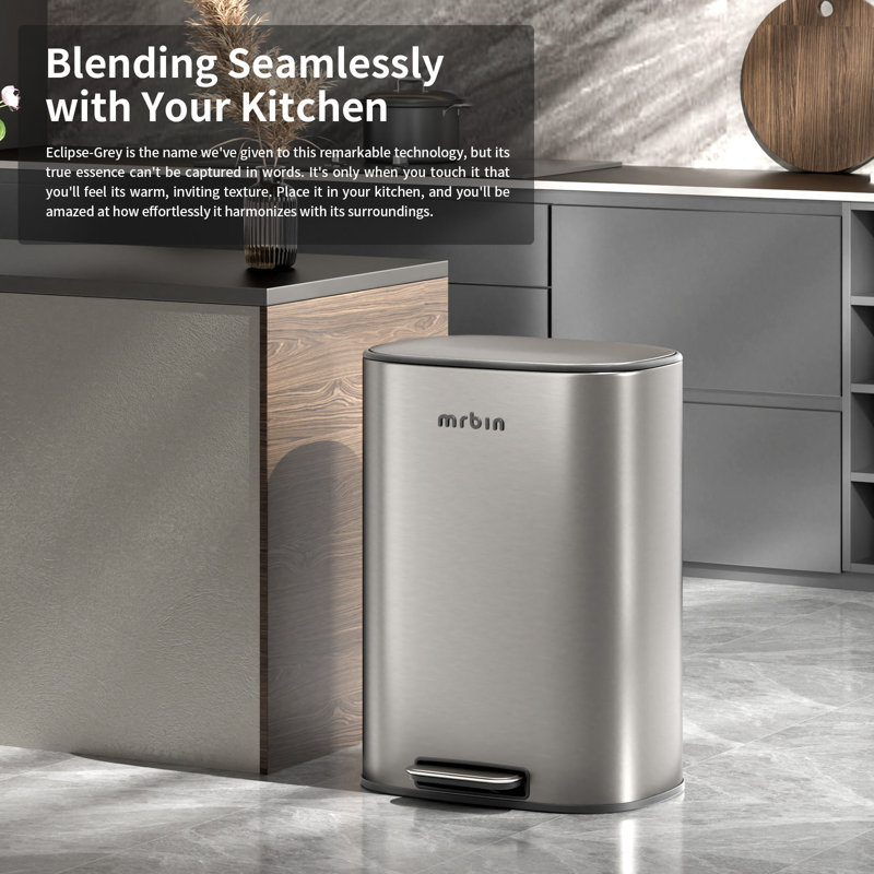 Stainless Steel Kitchen Trash Can, Commercial Step Garbage bin with Soft Close Lid, 50 Litre / 13 Gallon Waste Basket Fingerprint-Proof Brushed Eclipse-Grey