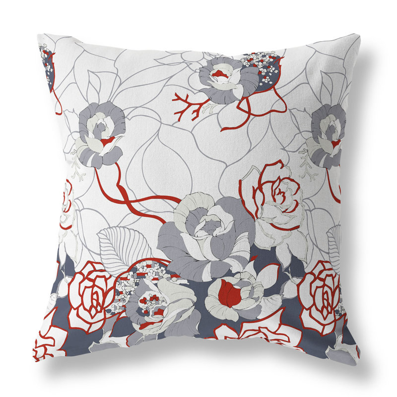Coussin décoratif réversible Regal Rose Retreat, Blanc / gris / rouge, H 26 po x l 26 po